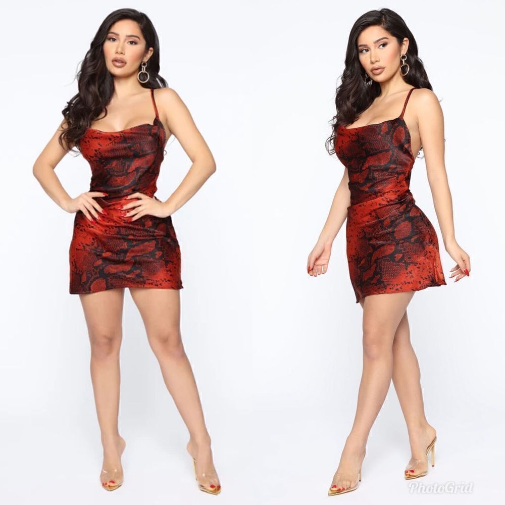 Fashion Nova Keep It Sassy Satin Mini Slip Strappy Snake Python Print Dress